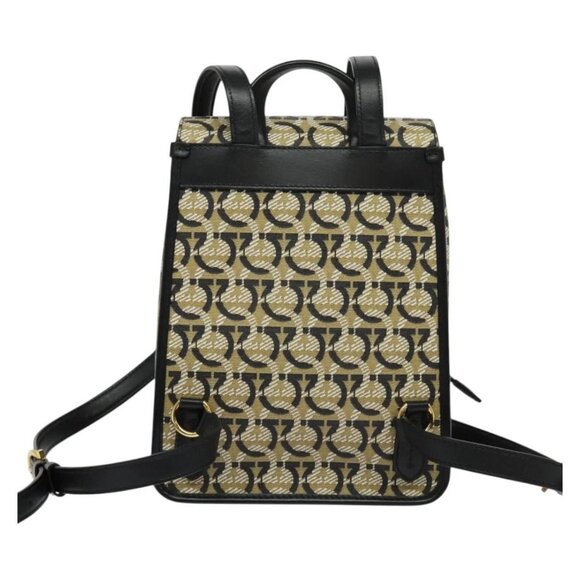 Salvatore Ferragamo Gancini Backpack PVC Leather Beige Gold Auth - Picture 3 of 16